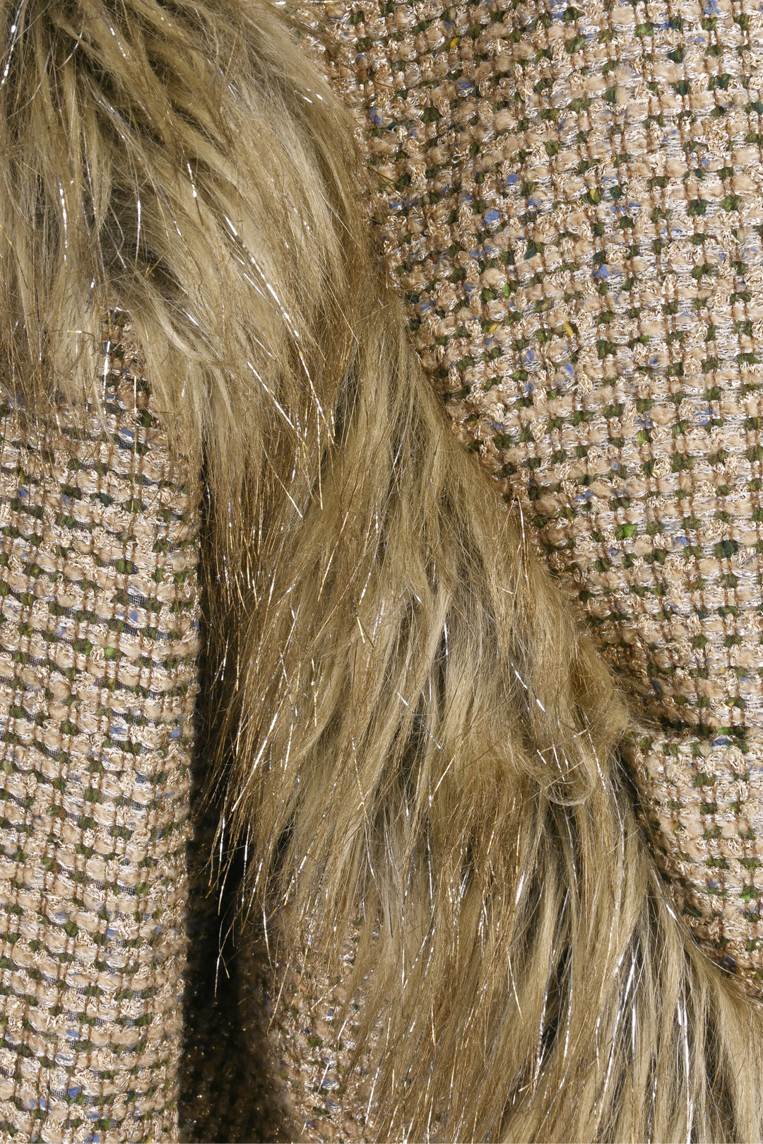 Chanel Size 40 2021 Faux Fur & Tweed Cropped Jacket