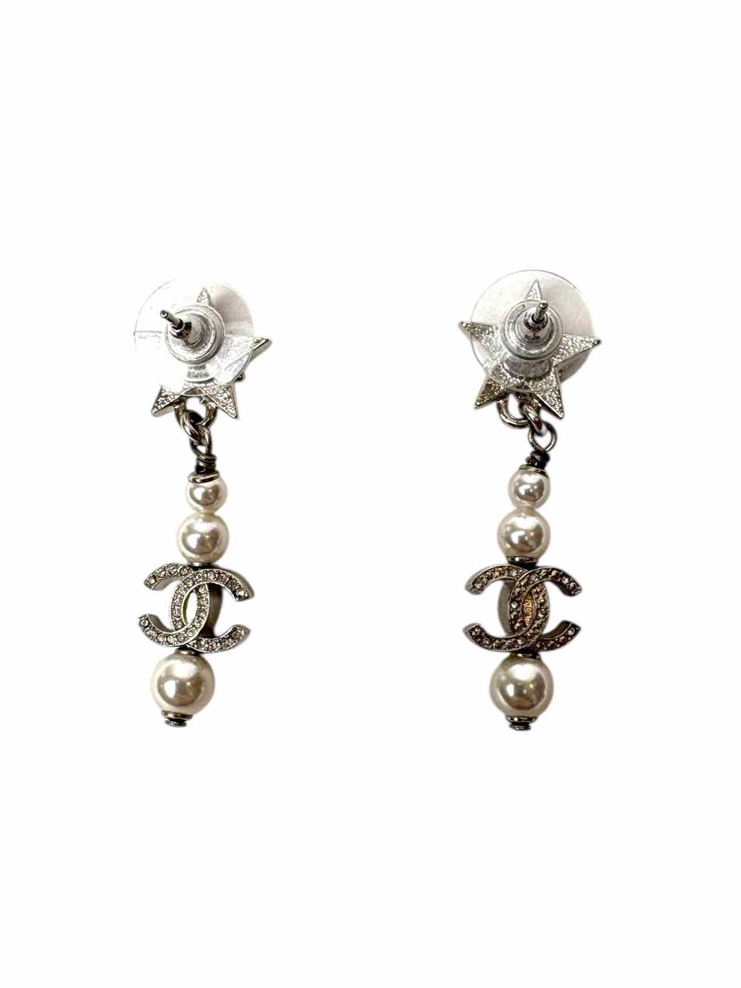 Chanel Rhinestone Star Faux Pearls & CC Logo Earrings