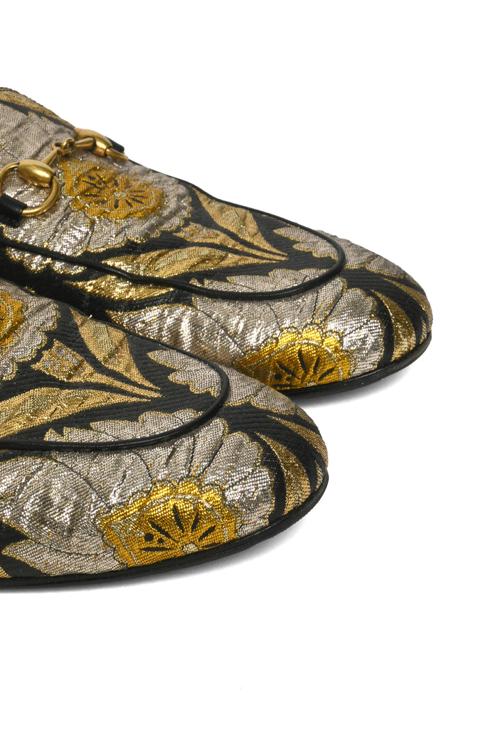 Gucci Size 36.5 Metallic Brocade Princetown Mules