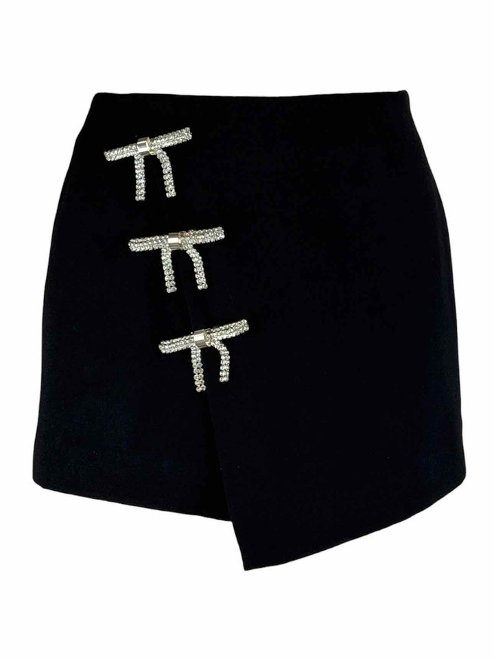 Self Portrait Size 2 Crystal Bow Embellished Crepe Mini Skort