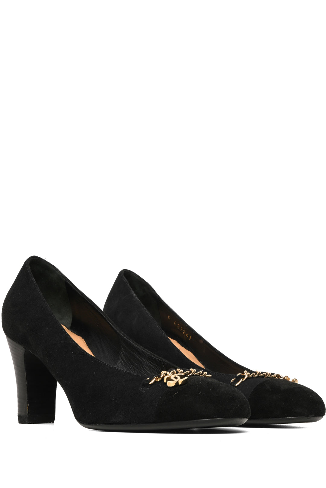 Chanel Size 37.5 Vintage CC Chain Link Cap Toe Pumps