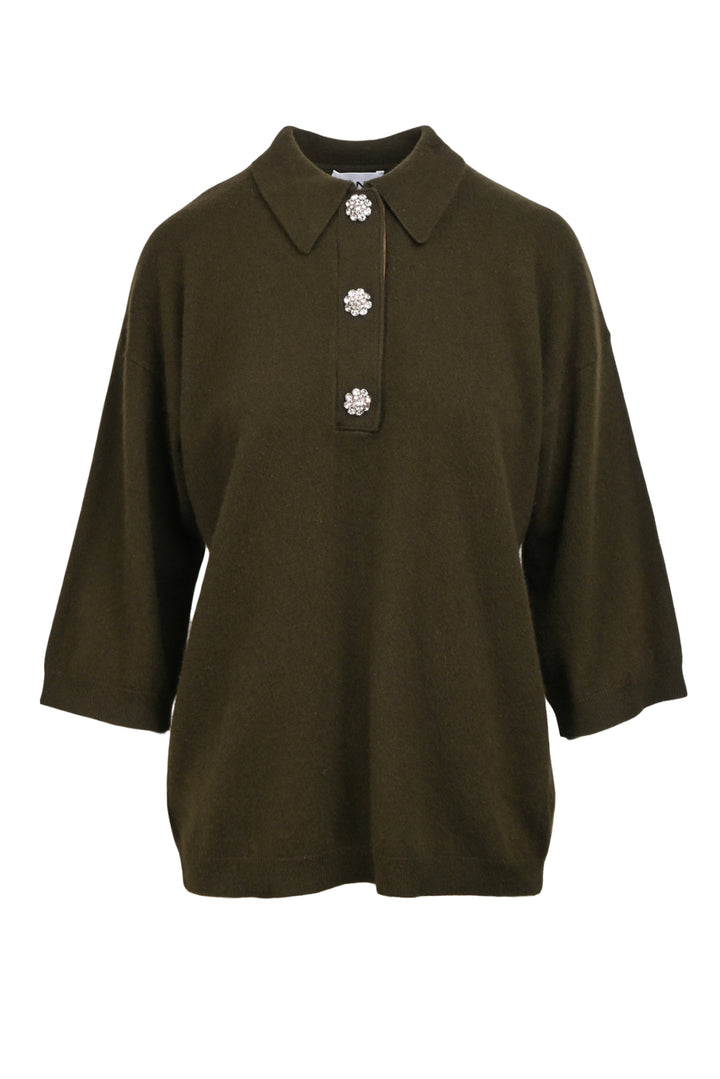 Ganni Size S/M Embellished Button Cashmere Polo weater