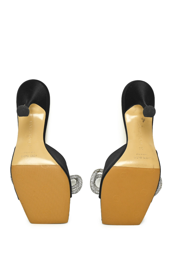 Mach & Mach Size 38 Double Bow Crystal-Embellished Satin Mules
