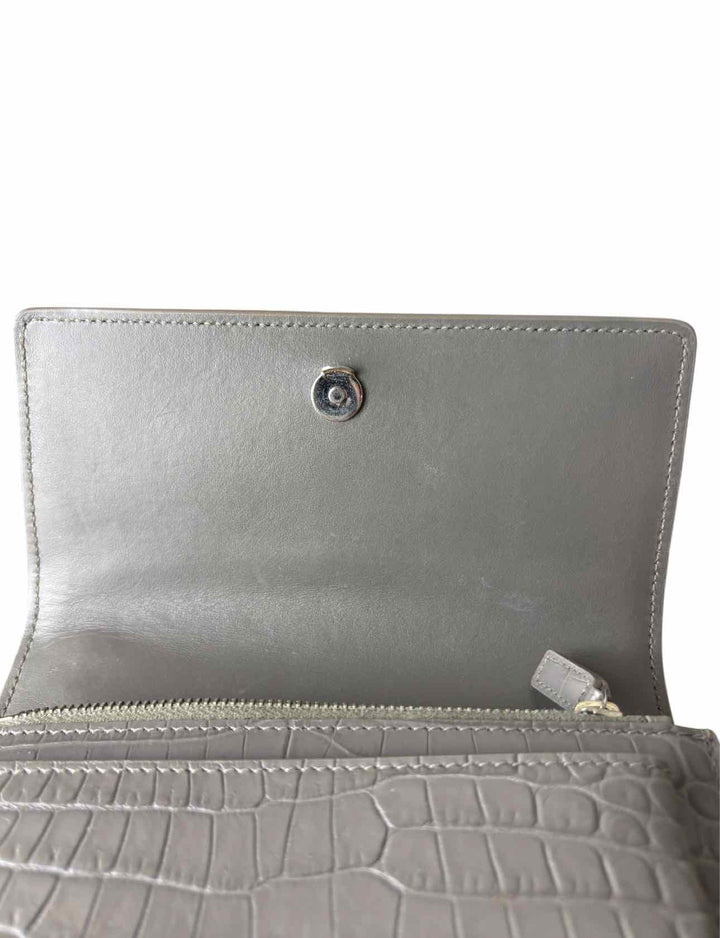 Saint Laurent  Croc Embossed Leather Sunset Chain Wallet Purse