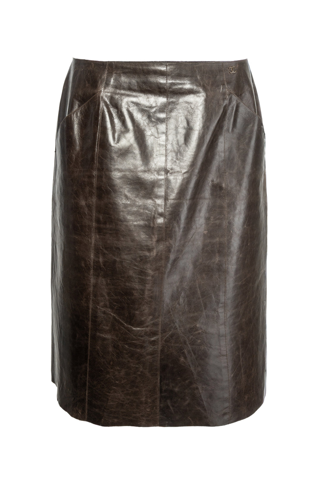 Chanel Size 42 2002 Crinkle Leather Pencil Skirt