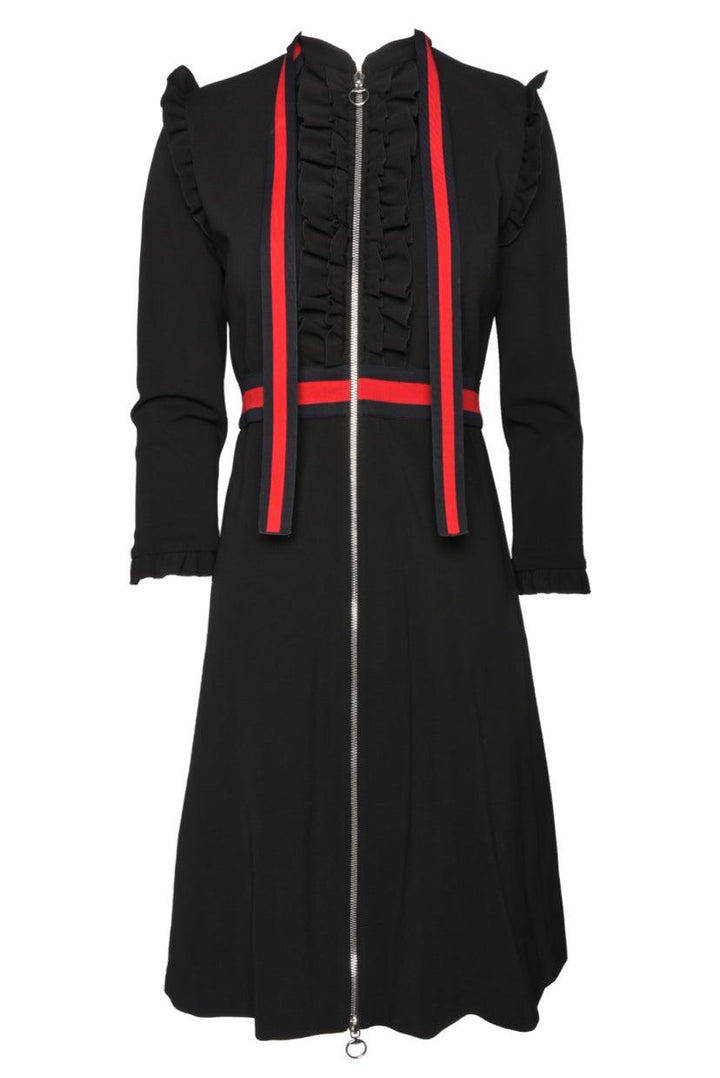 Gucci Size L 2019 Web Stripe Ruffle Detail Knee-Length Dress