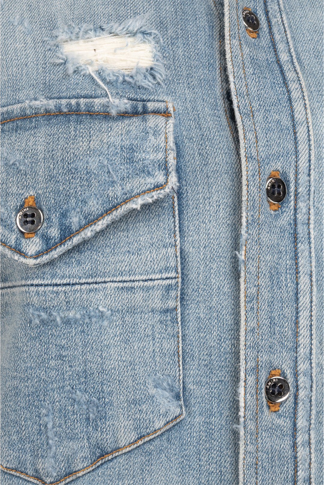 Amiri Size S Men's Distressed Denim Shirt Long Sleeve