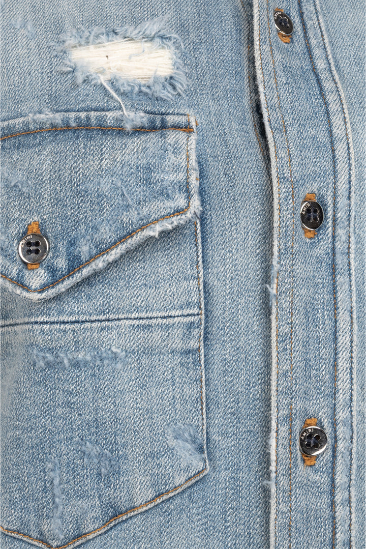 Amiri Size S Men's Distressed Denim Shirt Long Sleeve