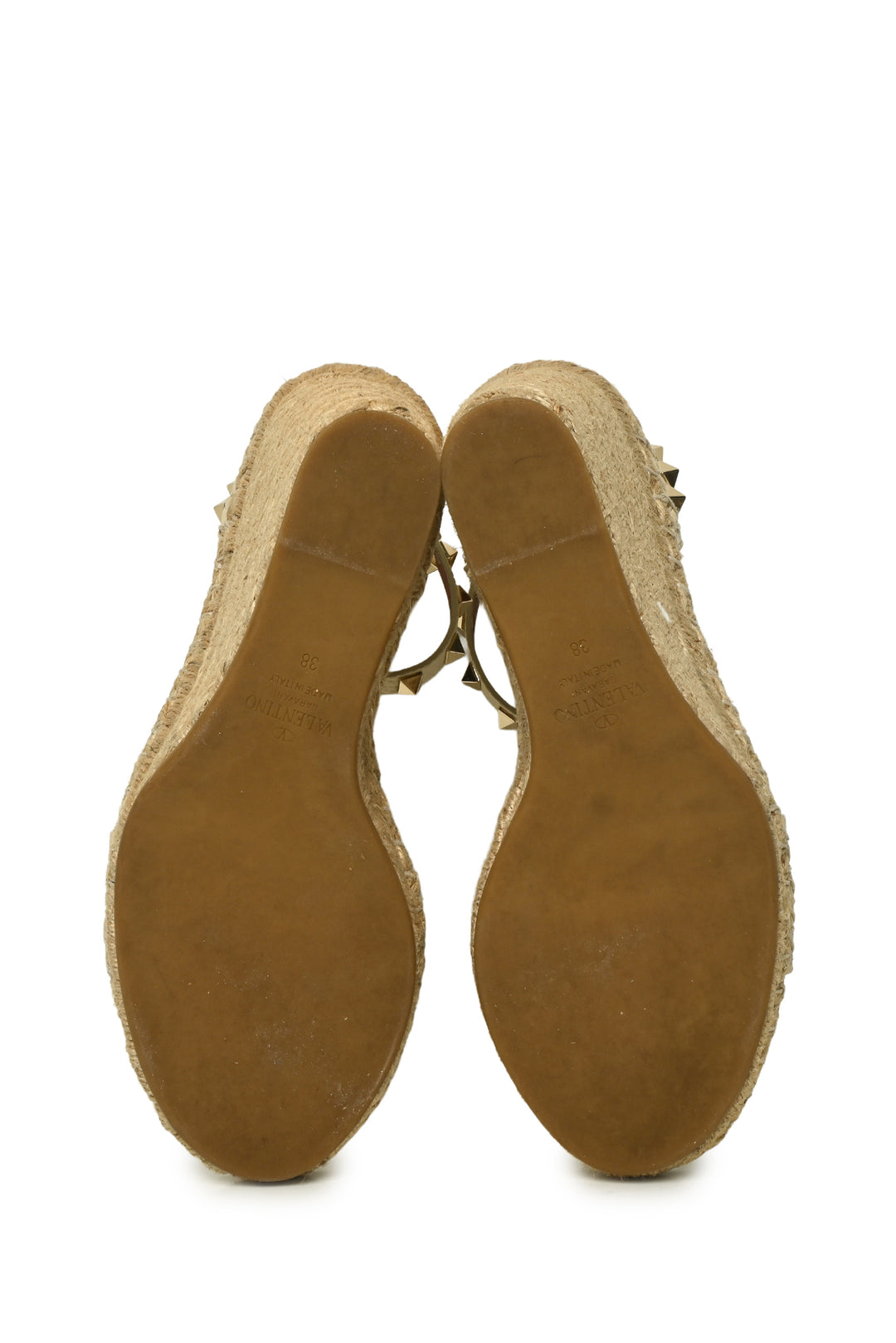Valentino Size 38 Rockstud Leather Espadrilles Wedge Sandals