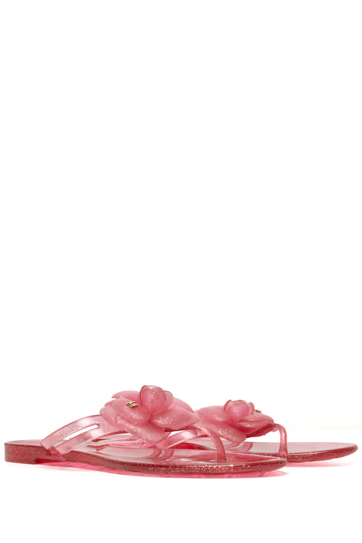Chanel Size 39 Jelly Camellia Glitter Thong  Sandals