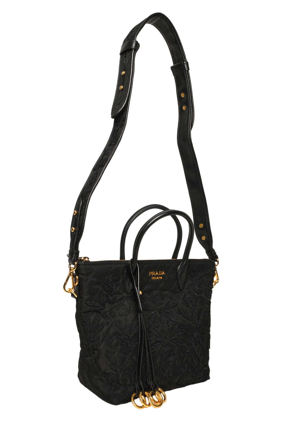 Prada Floral Embroidered Corsaire Tote