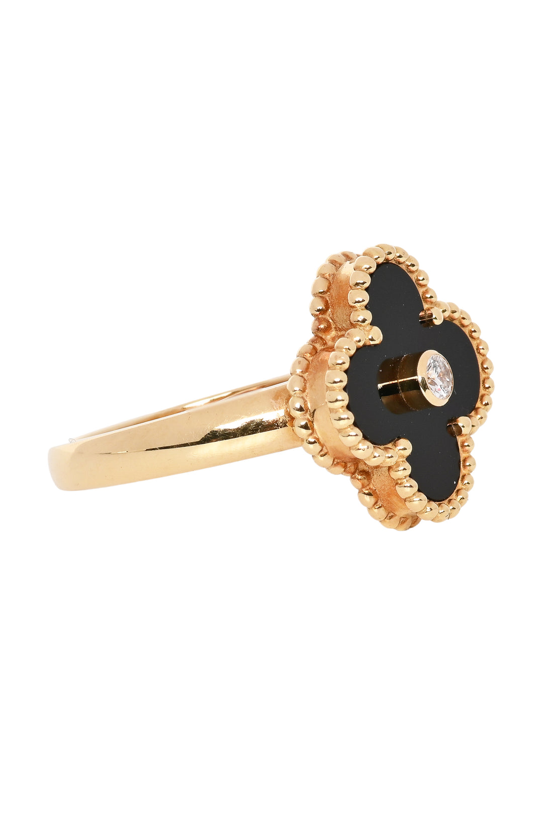 Van Cleef & Arpels Size 5 18K Yellow Gold, Onyx & Diamond Vintage Alhambra Ring