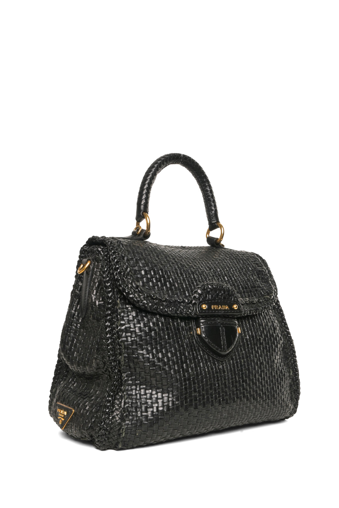 Prada Madras Woven Top Handle Bag