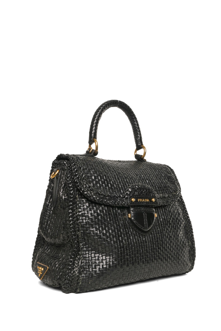 Prada Madras Woven Top Handle Bag