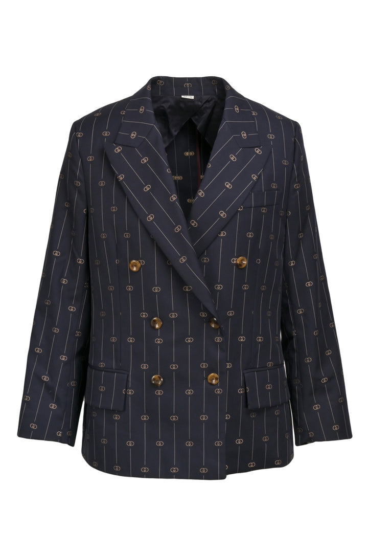 Gucci Size 44 Monogram Double Breasted Blazer