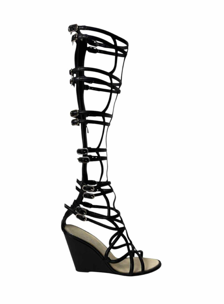 Chanel Size 38 Leather Gladiator Wedge Sandals