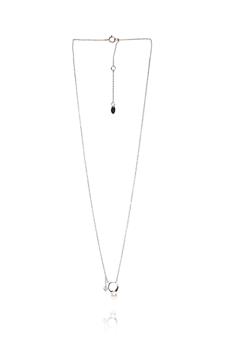 Lao Feng Xiang Jewelry 18K White Gold, Pearl & Diamond Necklace