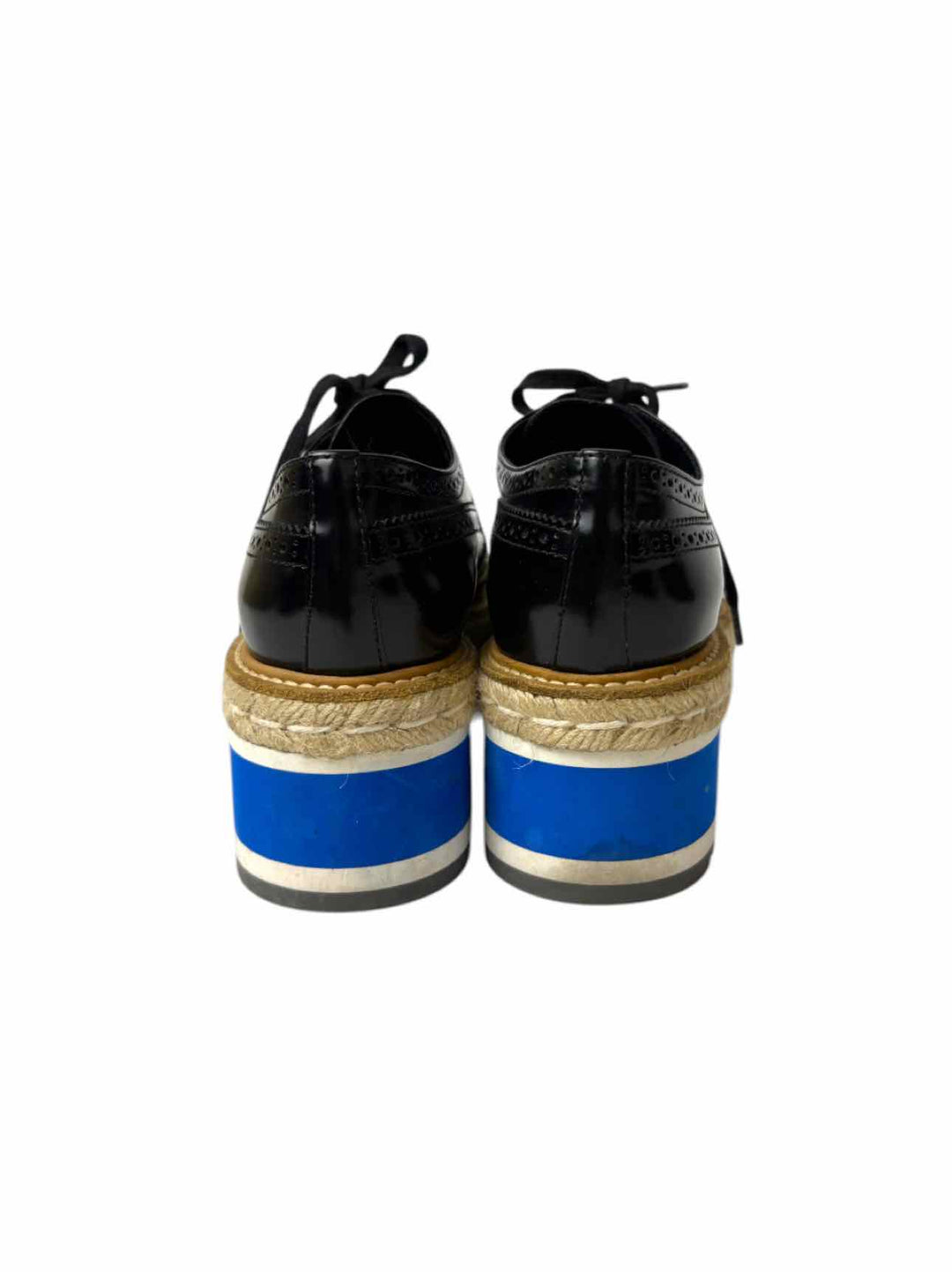 Prada Size 38.5 Leather Platform Brogue Espadrille Derby Flats