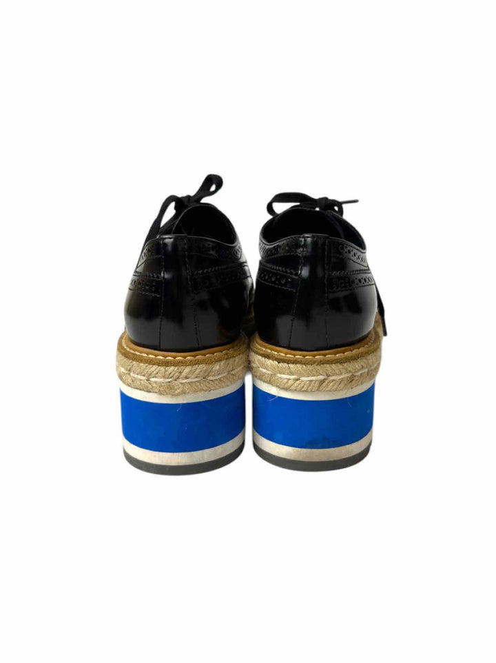 Prada Size 38.5 Leather Platform Brogue Espadrille Derby Flats