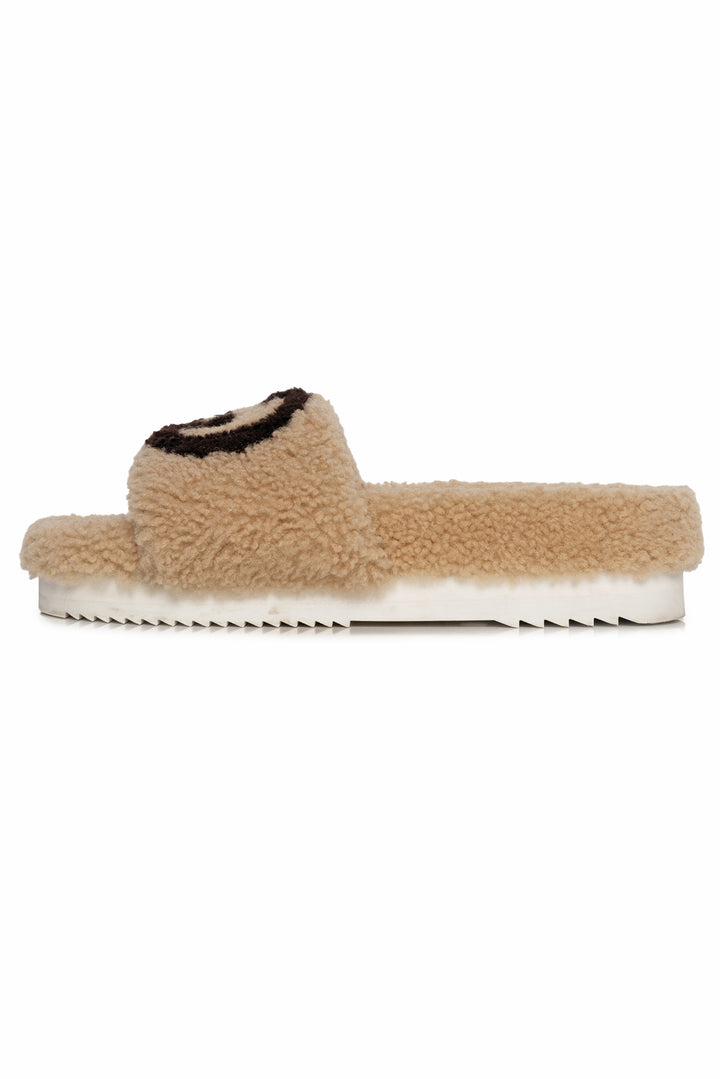 Gucci Size 40 Interlocking G Logo Shearling Slide Sandals