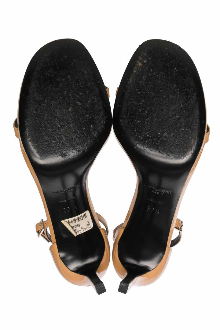 Saint Laurent Size 37.5 Patent Leather Jane Ankle Strap Sandals
