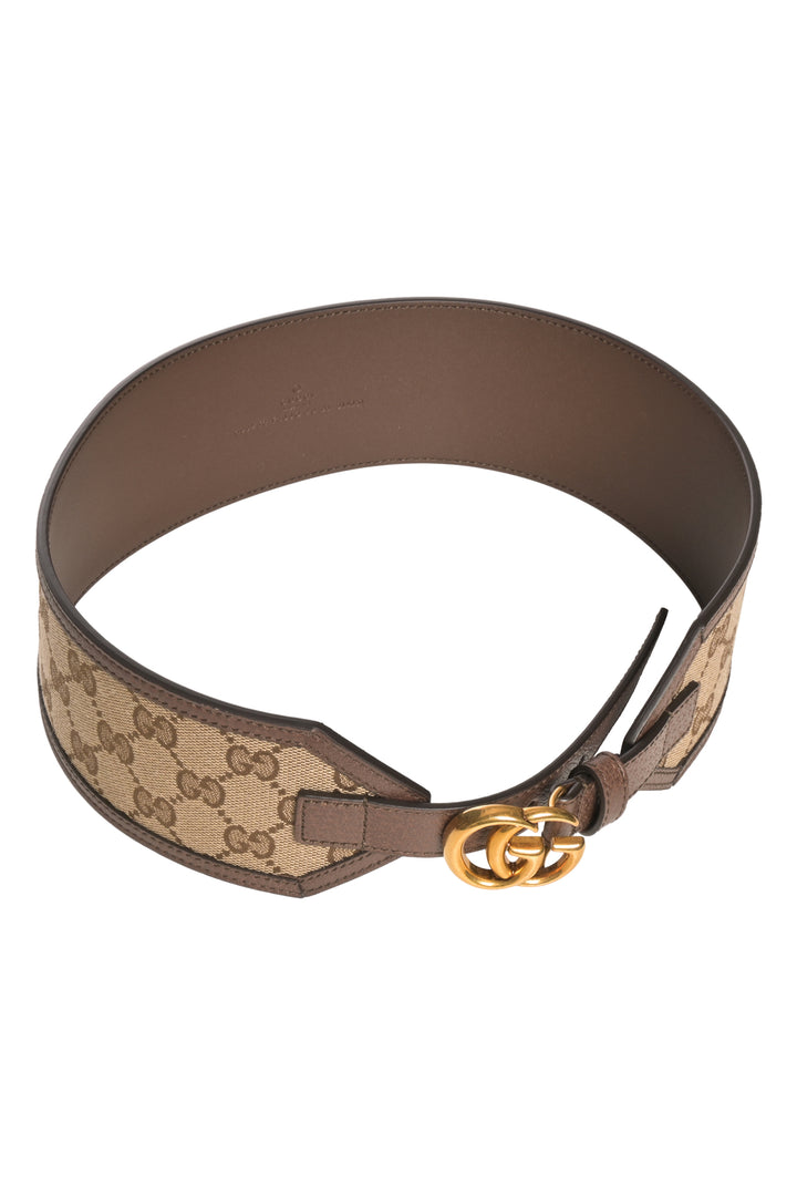 Gucci Size 28 GG Marmont Wide Leather & Monogram Canvas Belt