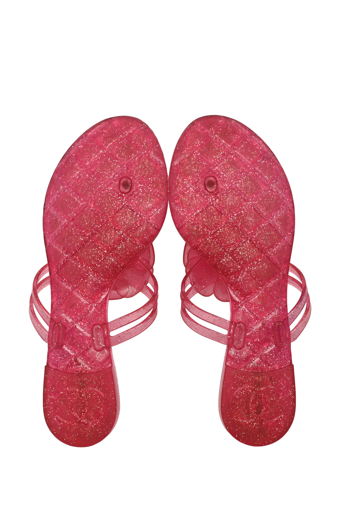 Chanel Size 37 Jelly Camellia Glitter Thong Sandals