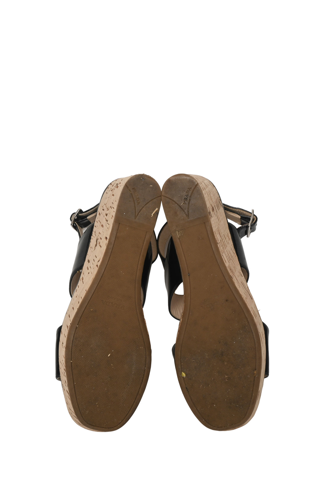 Prada Size 38.5 Patent Leather & Cork Wedges