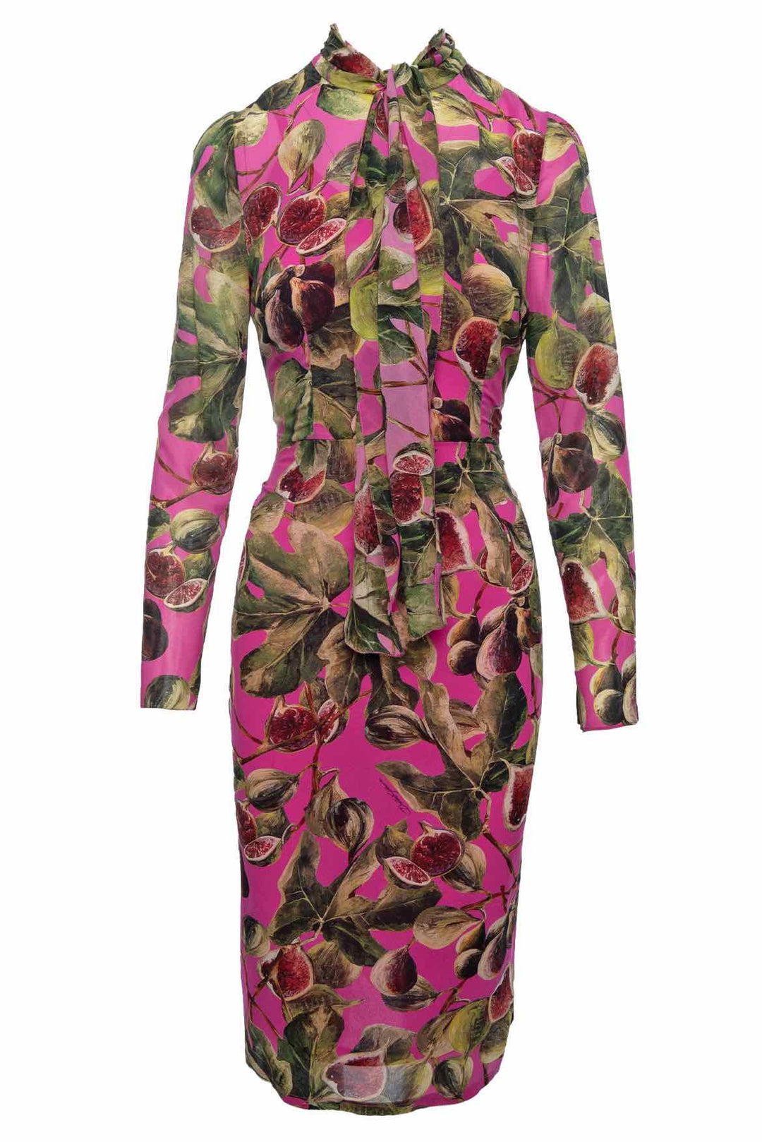 Dolce & Gabbana Size 44 Fig Print Silk Midi Dress