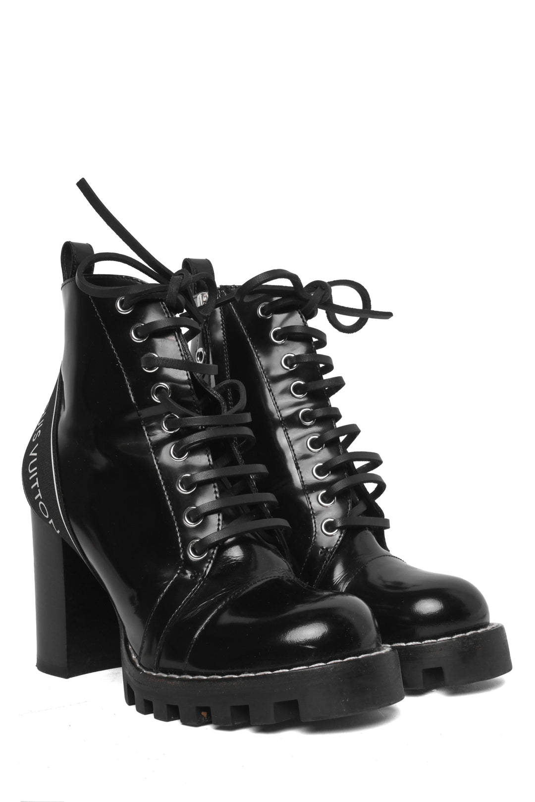 Louis Vuitton Size 36 Patent Logo Combat Ankle Boots