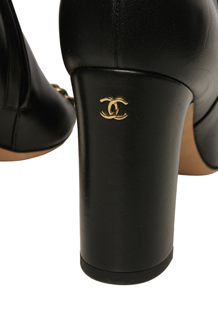 Chanel Size 37.5 Lambskin Open Tote Ankle Boots