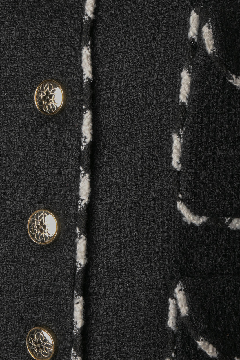 Elie Saab Size 46 Top Stitched Tweed Short Jacket