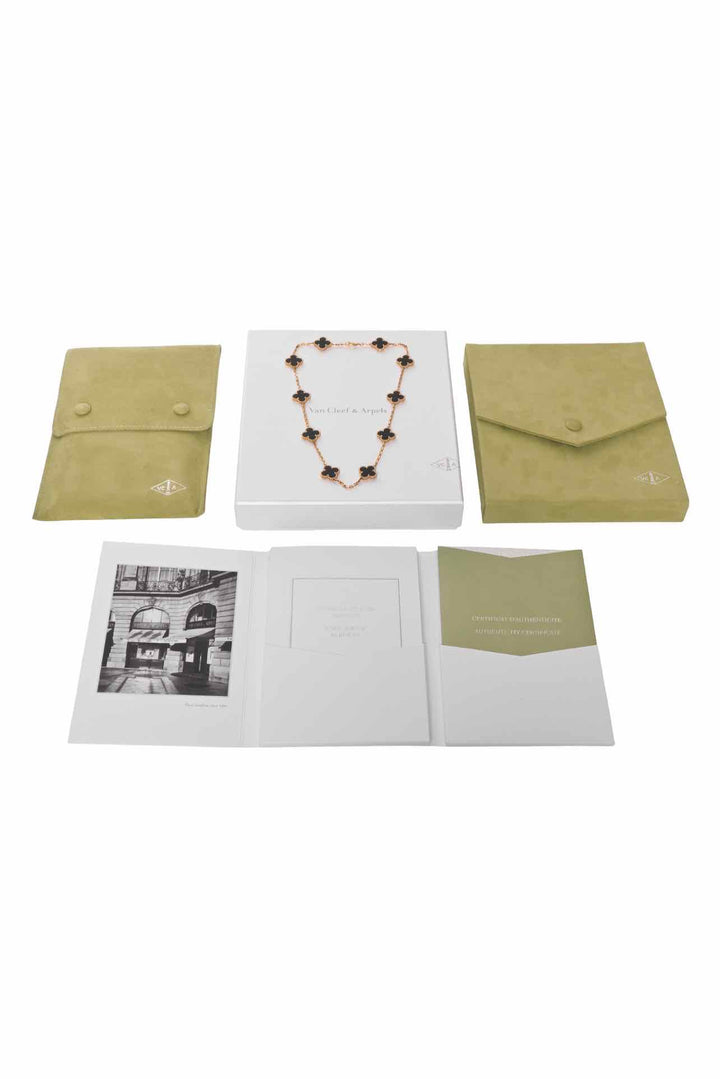 Van Cleef & Arpels 2020 18K Yellow Gold & Black Onyx Vintage Alhambra Necklace