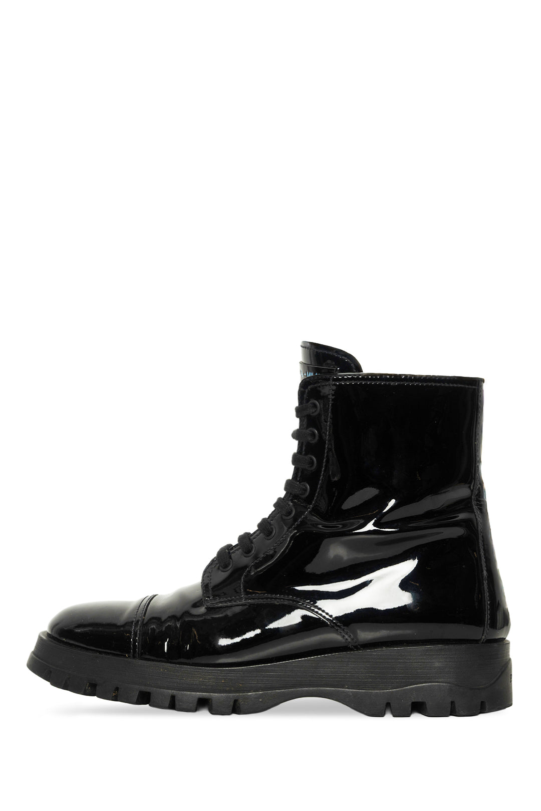 Prada Size 39 Calzature Donna Patent Leather Combat Boots