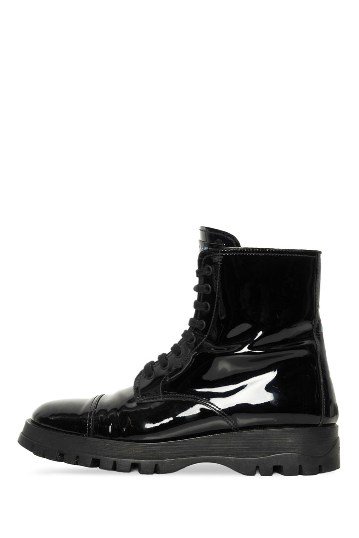 Prada Size 39 Calzature Donna Patent Leather Combat Boots