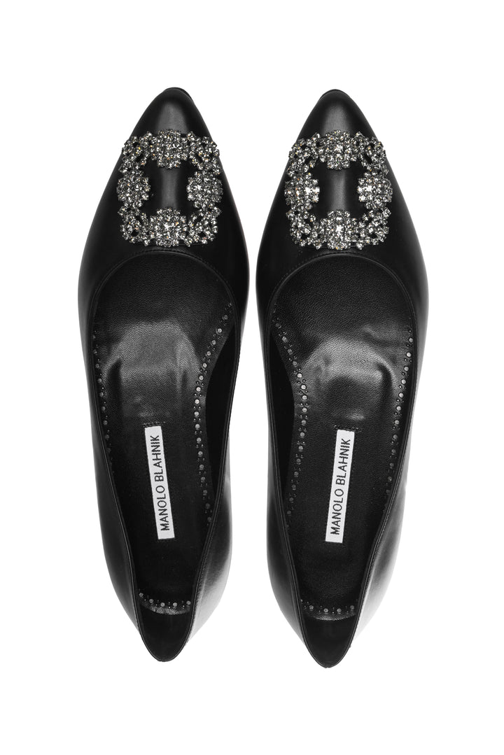 Manolo Blahnik Size 38 Hangisi Leather Jewel Buckle Flats
