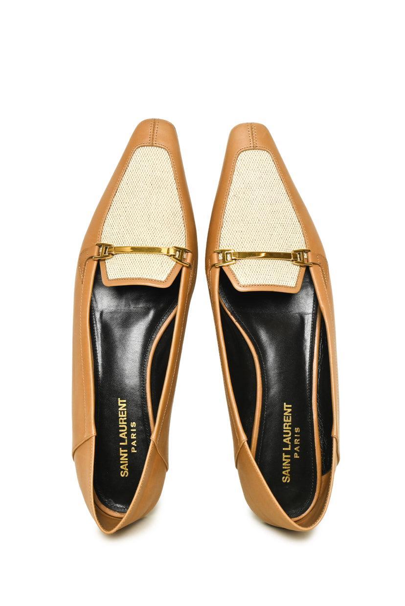 Saint Laurent Size 38 Chris Canvas & Leather Flats