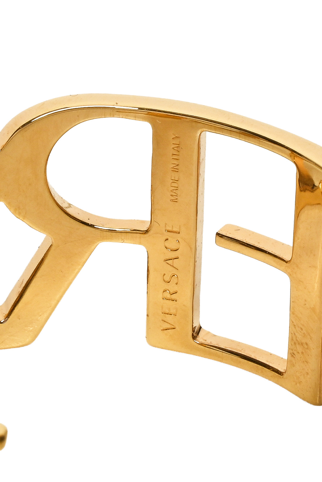 Versace Size S Gold-Tone Logo Open Cuff Bracelet