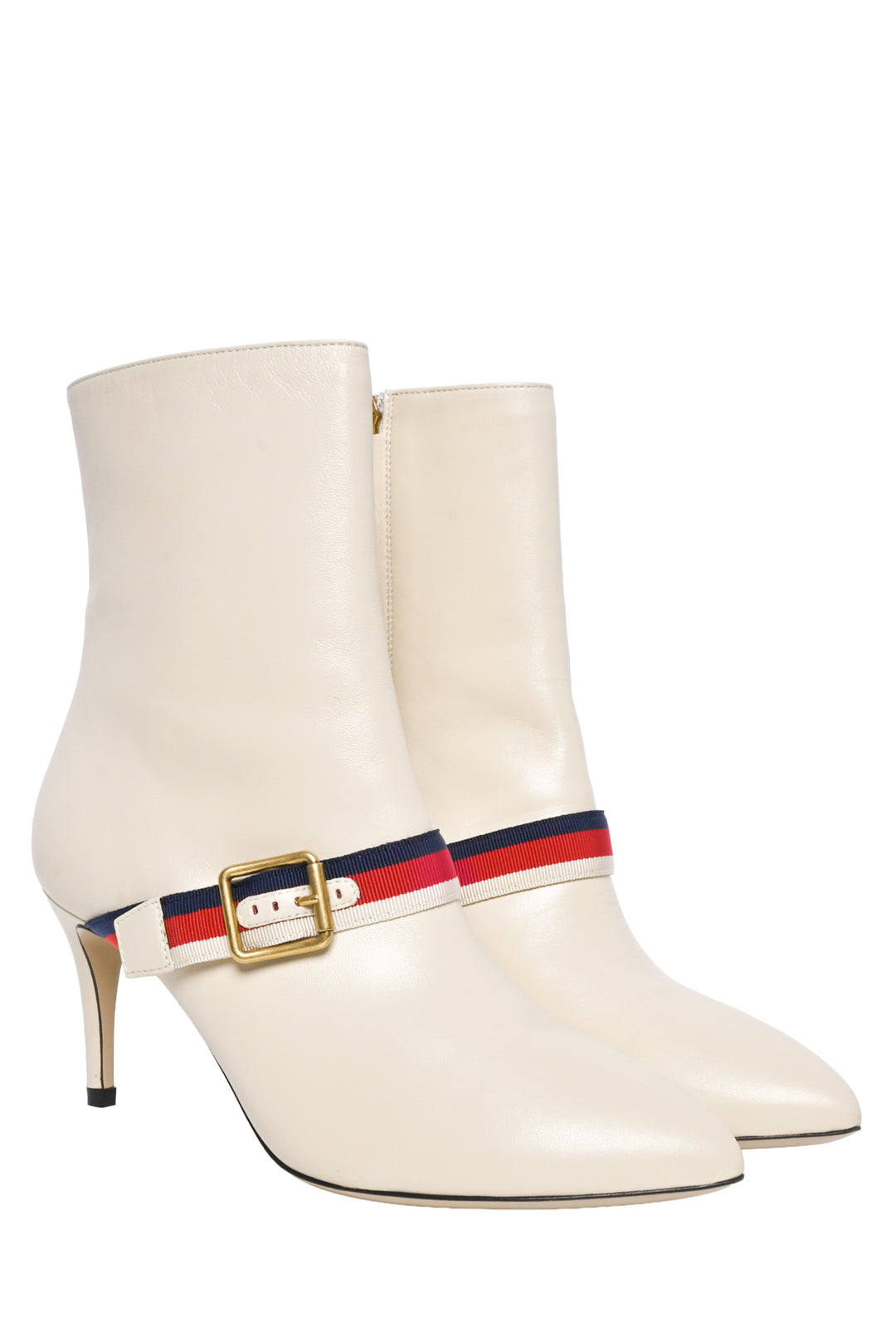 Gucci Size 36.5 Sylvie Web Trim Accent Leather Ankle Boots