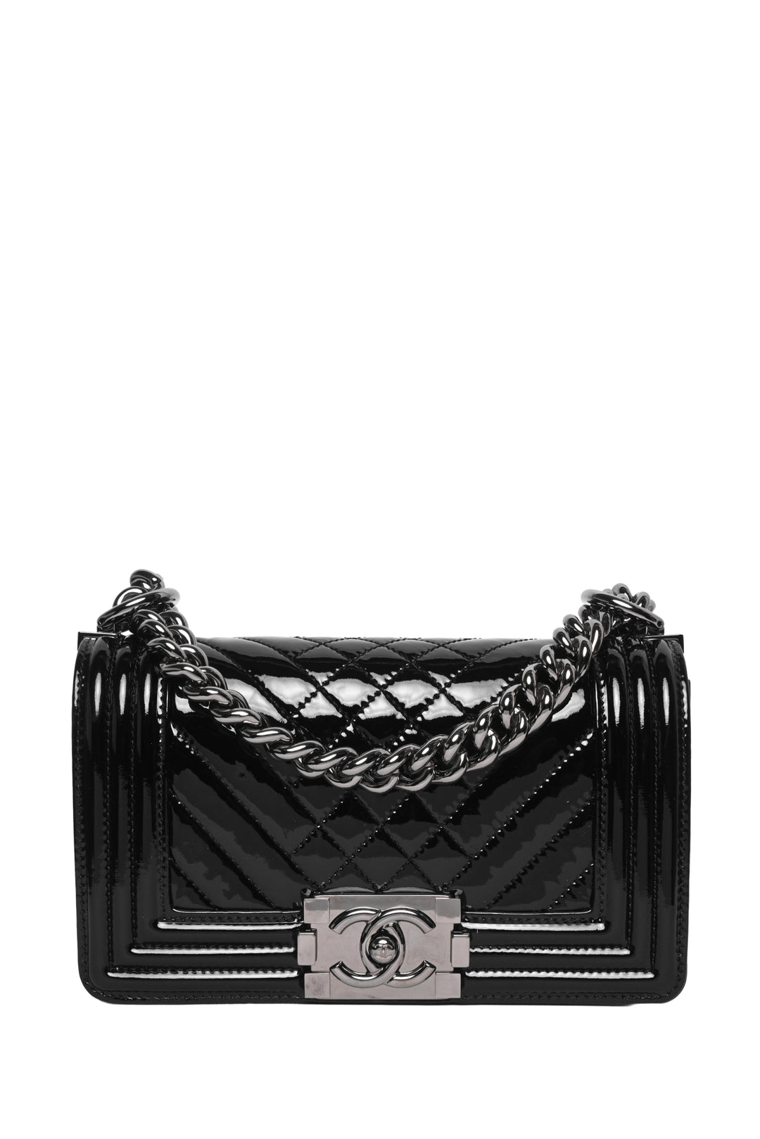 Chanel 2013-2014 Patent Chevron Quilted Small Boy Bag