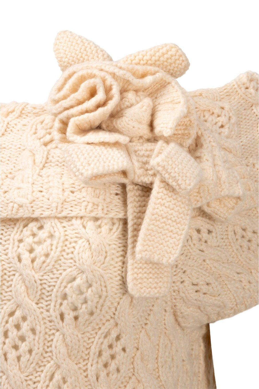 Oscar De La Renta Size L 2009 Cable Knit Flower Cashmere Short Sleeve Sweater