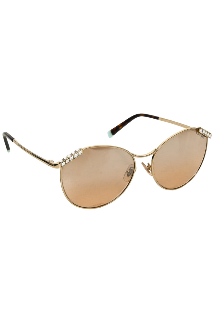 Tiffany Crystal Embellished Metal Round Frame Sunglasses