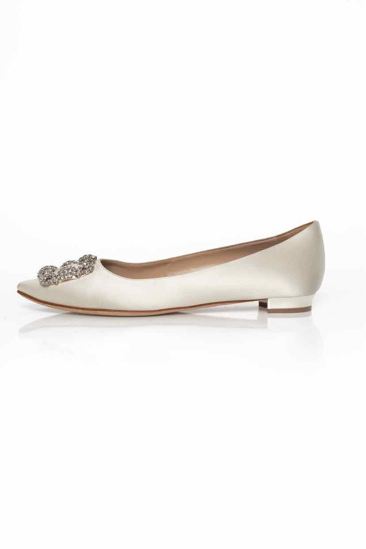 Manolo Blahnik Size 39 Hangisi Crystal Satin Flats