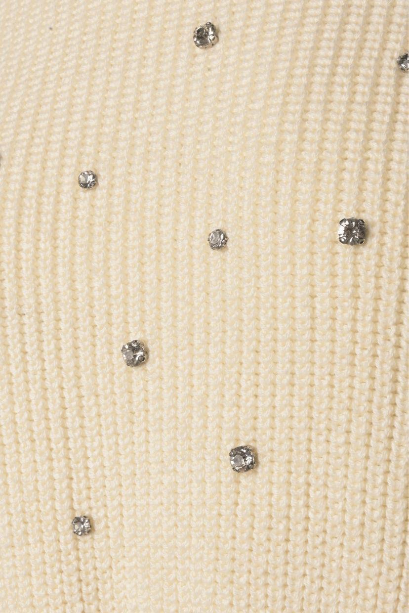 Self Portrait Size S Crystal Embellished Ivory Knit Sweater