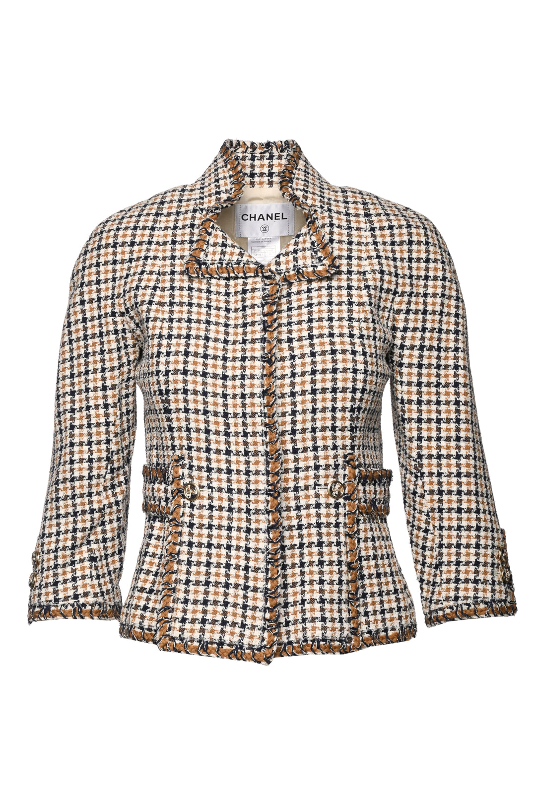 Chanel Size 4 2008 Houndstooth Tweed 3/4 Sleeve Jacket