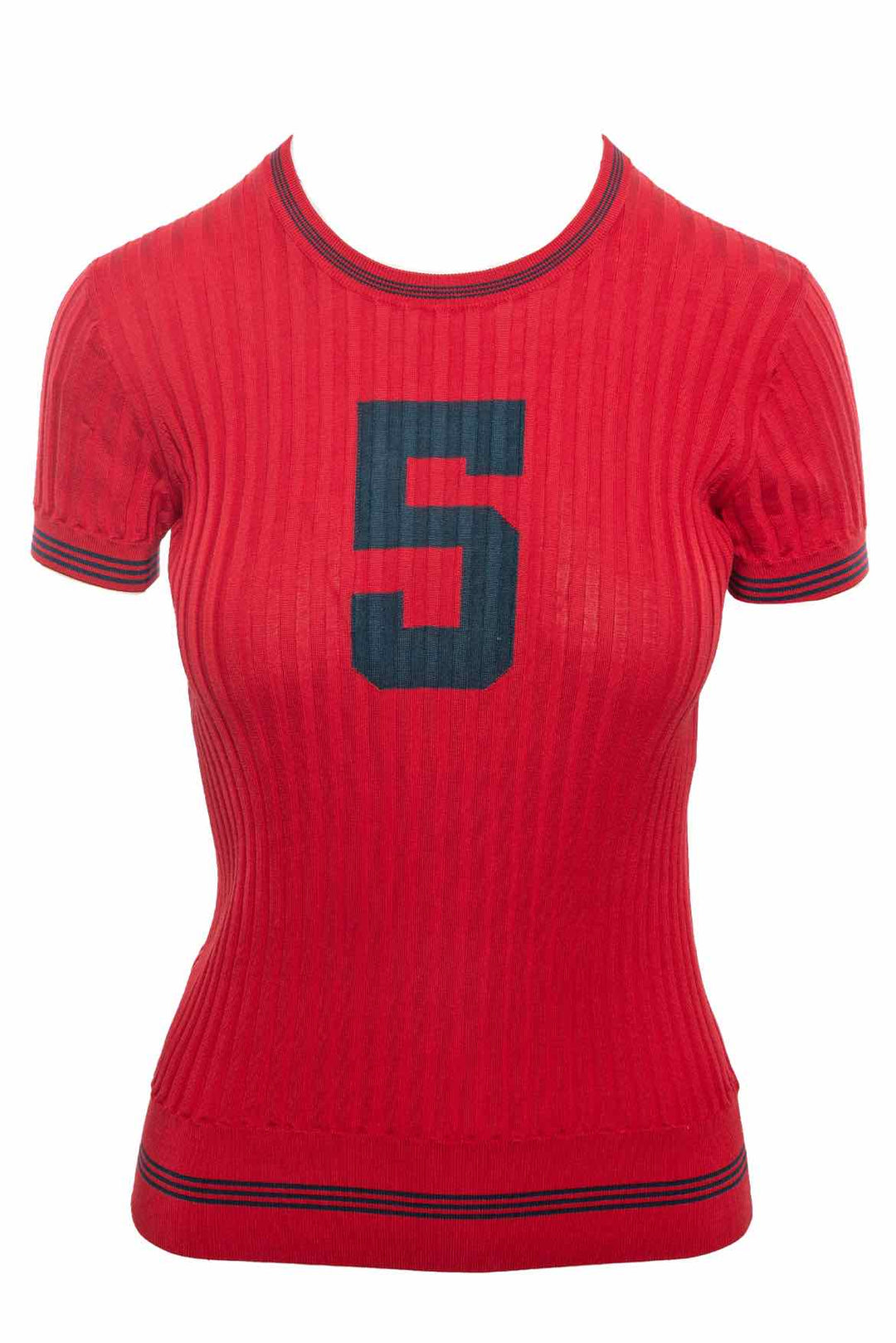 Chanel Size 38 No5 Short-Sleeve Silk Blend Ribbed Sweater