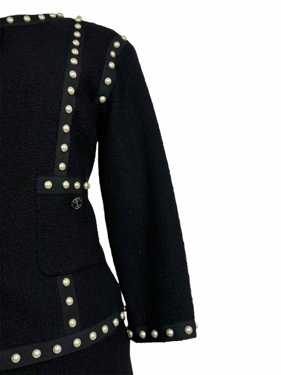 Chanel Size 40/38 Faux Pearl Tweed Jacket & Pleated Mini Skirt Set