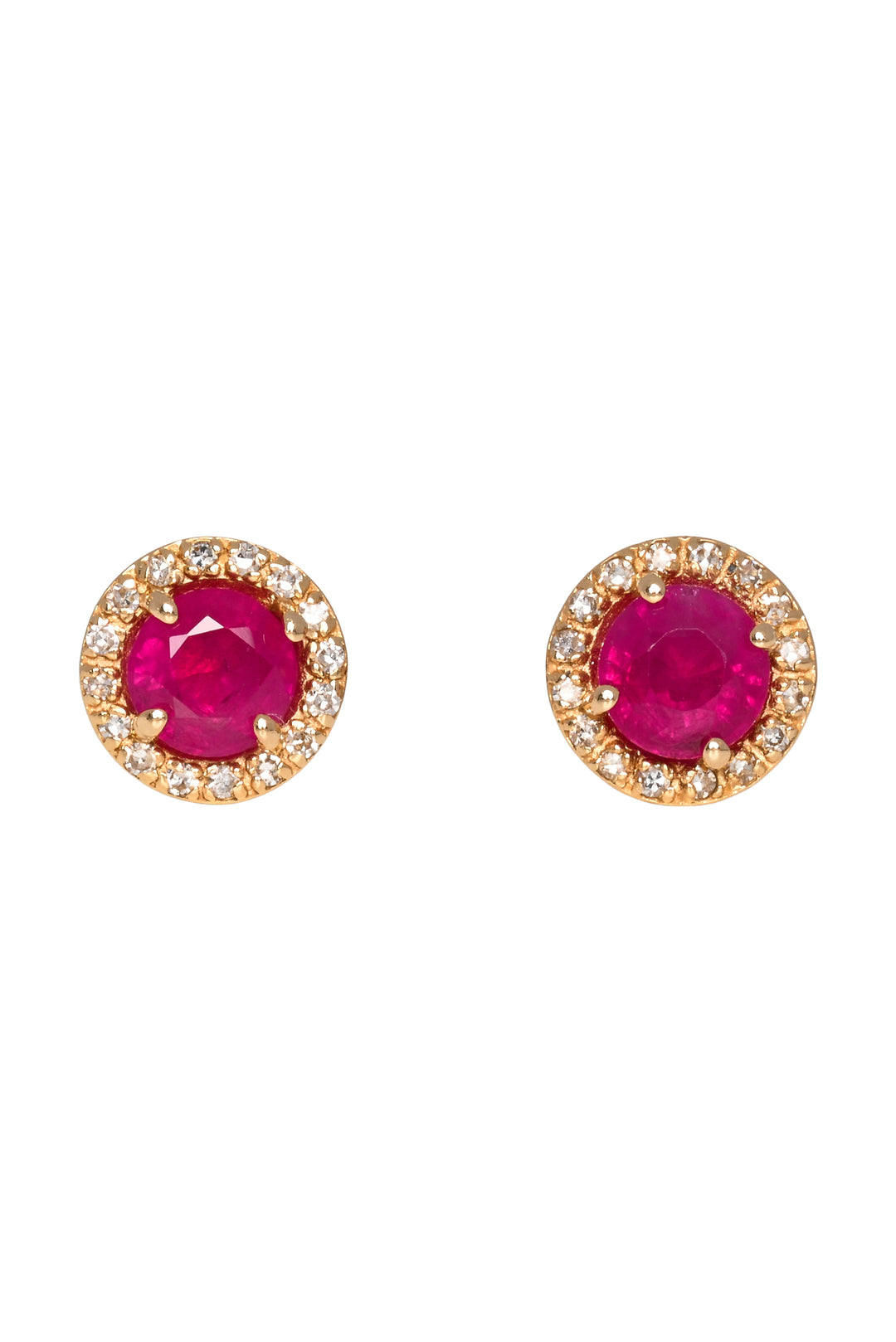 Effy 14K Yellow Gold Round Diamond Halo Ruby Stud Earrings