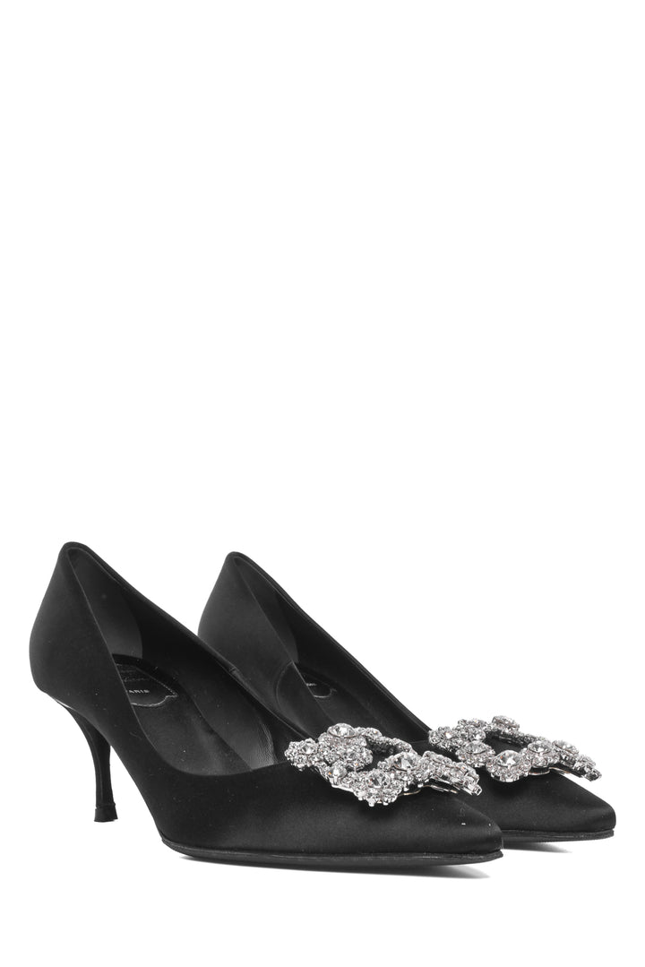 Roger Vivier Size 35 Flower Strass Satin Pumps