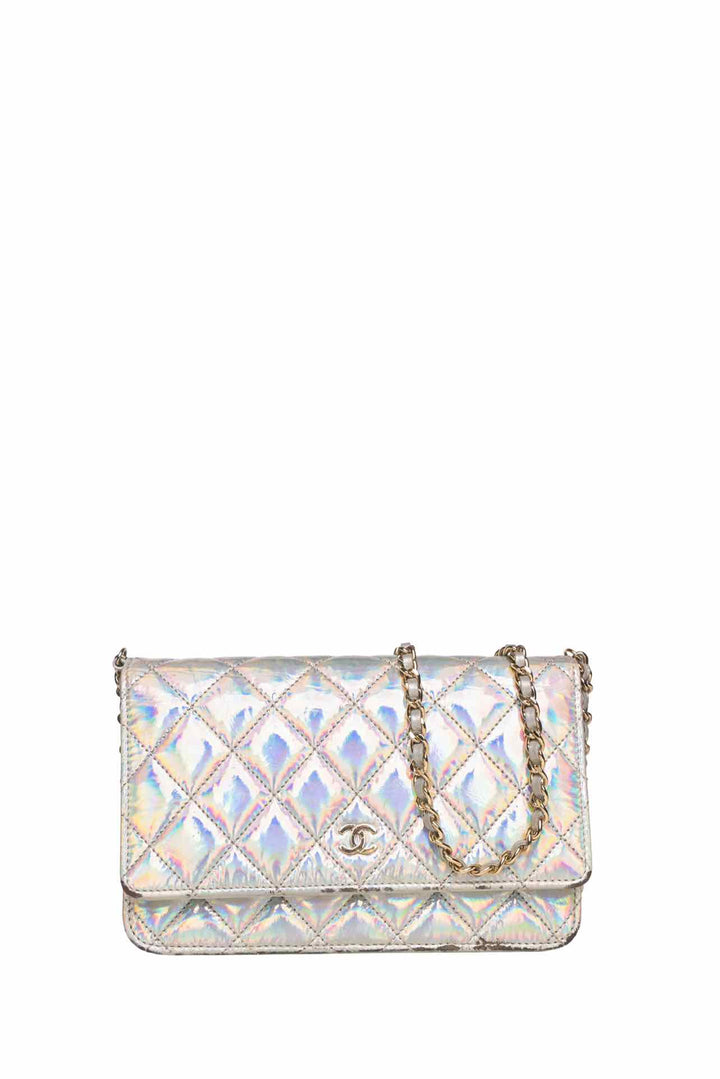 Chanel 2021 Iridescent Goatskin Quilted Wallet On Chain